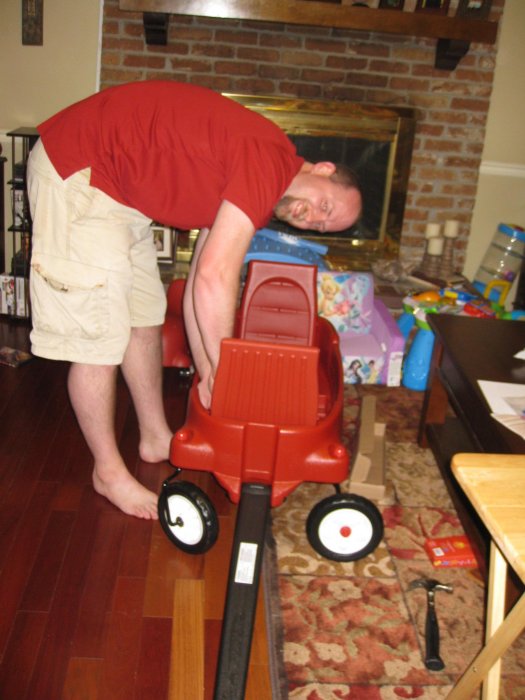 Me putting her new wagon together