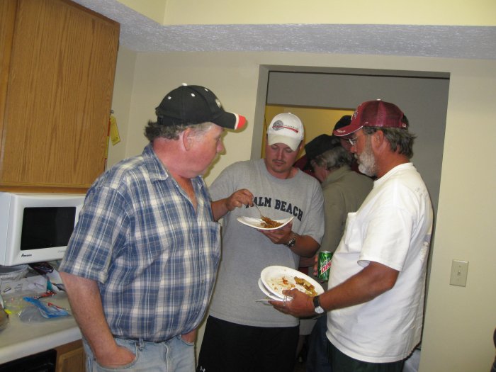 Jeff (Kingfish), Kevin, and John (Bamabassman) in the kitchen